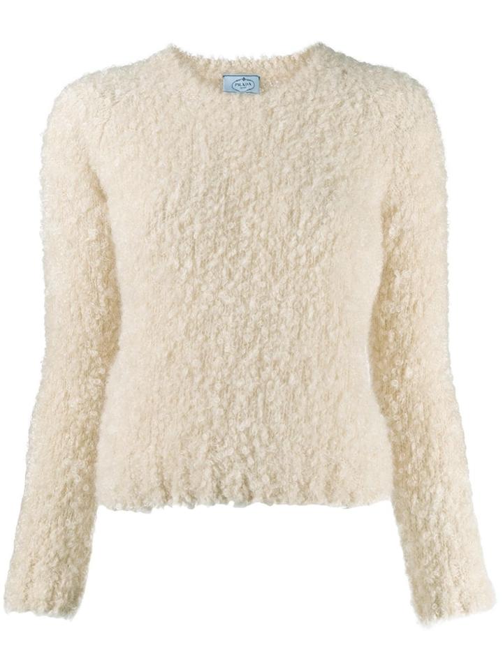 Prada Fuzzy Knit Crewneck Jumper - White
