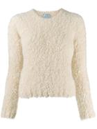 Prada Fuzzy Knit Crewneck Jumper - White