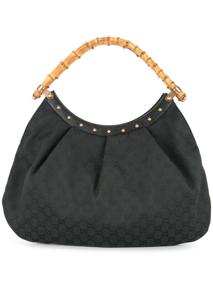 Gucci Vintage Bamboo Gg Logos Tote - Black