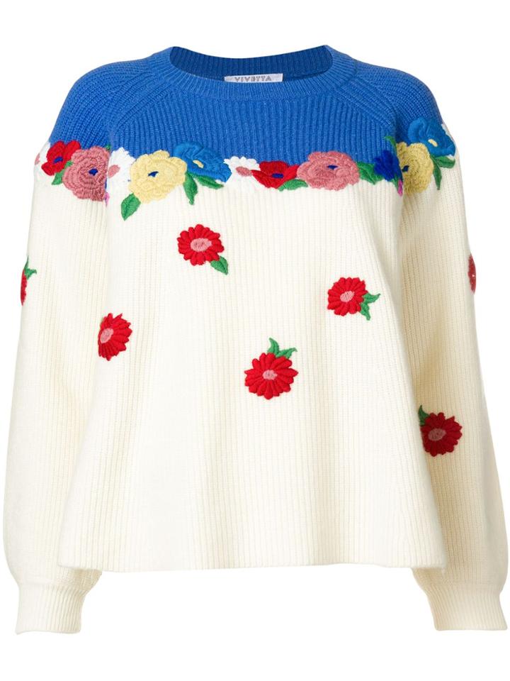 Vivetta Cashmere Floral Embroidered Jumper - Blue