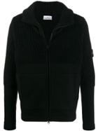 Stone Island Contrast Knit Zip-up Hoodie - Black