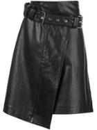 Proenza Schouler Glossy Leather Belted Skirt - Black