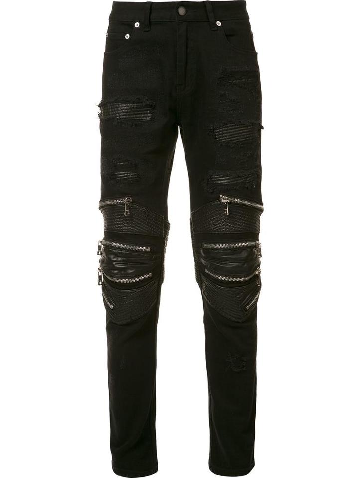 God's Masterful Children Zipped Ripped Skinny Jeans, Men's, Size: 38, Black, Cotton/polyester
