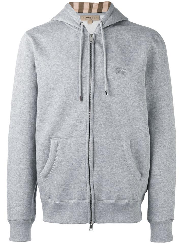 Burberry Zip-up Hoodie, Men's, Size: Small, Grey, Cotton/polyester