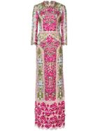 Marchesa Notte Embroidered Floral Dress - Pink & Purple