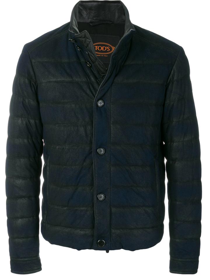Tod's Leather-trimmed Quilted Jacket - Blue
