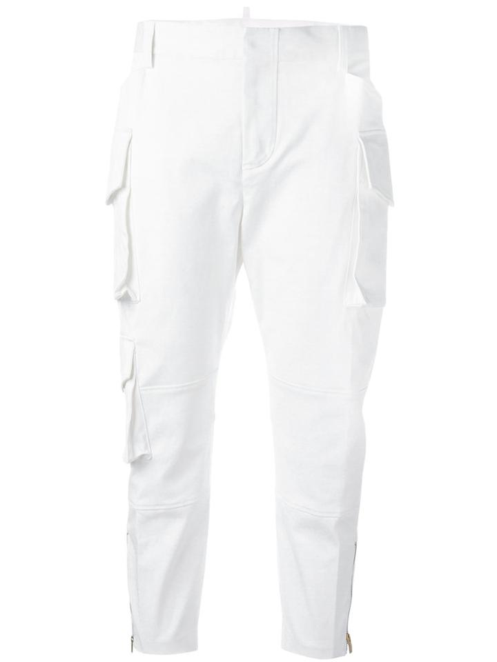 Dsquared2 Skinny Cropped Cargo Pants, Women's, Size: 38, White, Cotton/spandex/elastane