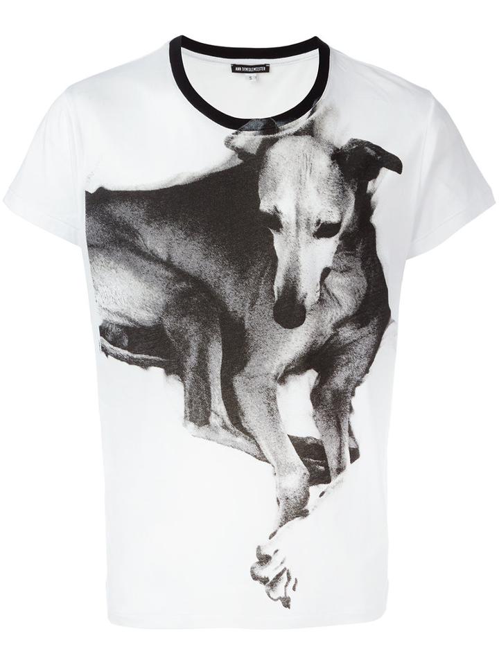 Ann Demeulemeester Dog Print T-shirt, Men's, Size: Medium, White, Cotton