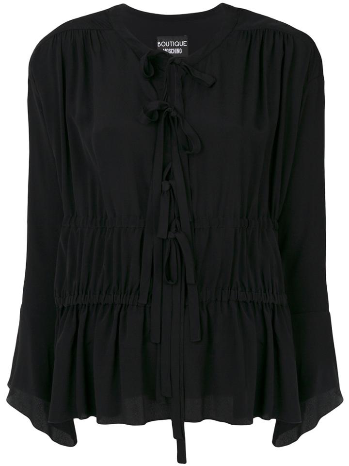 Boutique Moschino Gathered Tie Neck Blouse - Black