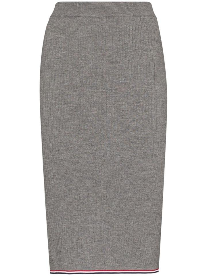 Thom Browne Tri-stripe Detail Ribbed Pencil Skirt - Grey