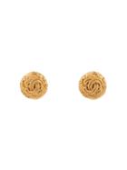 Chanel Vintage Round Logo Cc Earrings - Gold