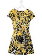 Young Versace Teen Savage Barocco Print Dress - Yellow