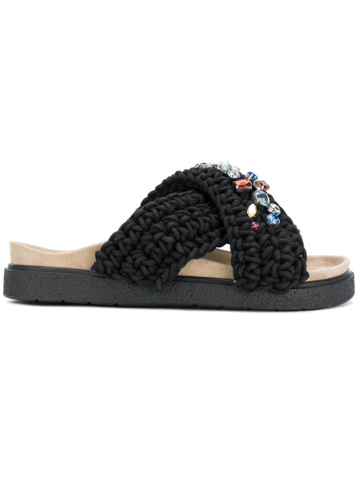 Inuiki Embellished Crossover Slides - Black