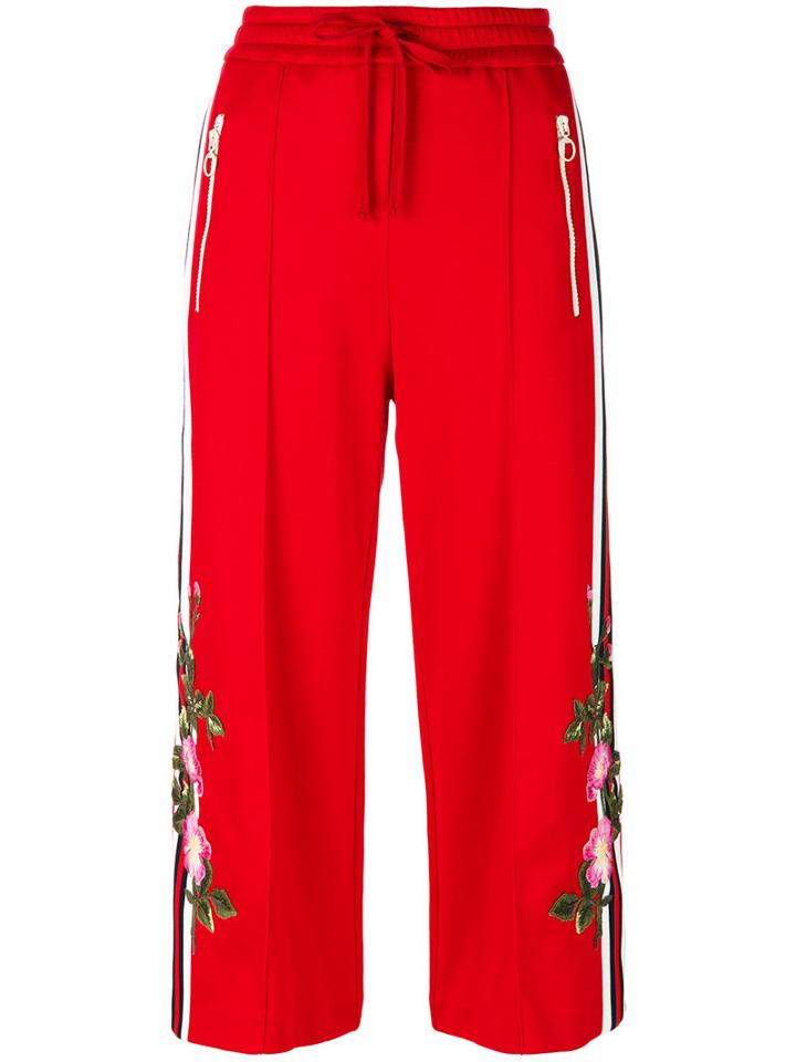 Gucci - Sylvie Web Cropped Track Trousers - Women - Cotton/polyester - S, Red, Cotton/polyester