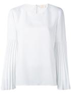 Sara Battaglia Pleated Sleeve Blouse, Women's, Size: 40, White, Polyester