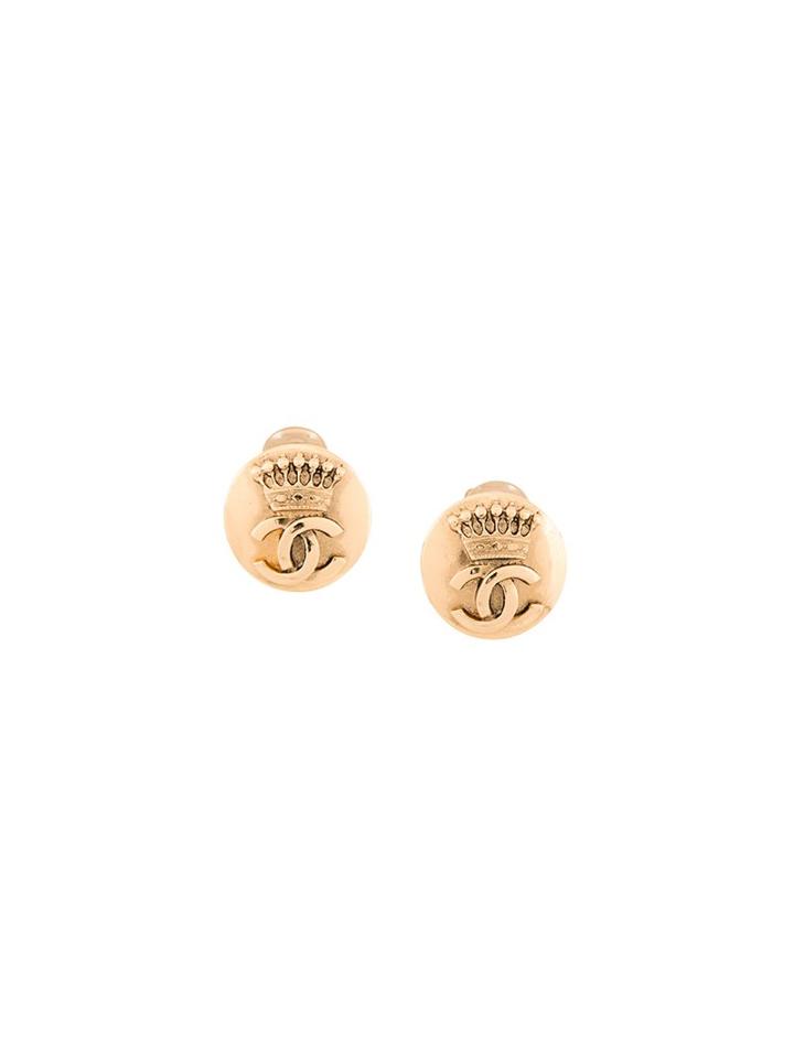 Chanel Vintage Crown Motif Clip-on Earrings