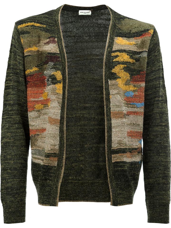 Dries Van Noten Intarsia Cardigan, Men's, Size: Small, Green, Silk/linen/flax/polyamide/alpaca
