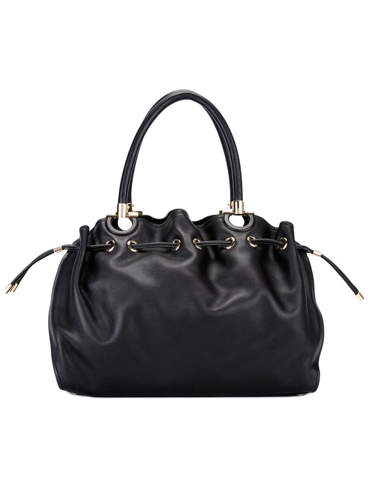 Salvatore Ferragamo Drawstring Gancio Tote, Women's, Black, Calf Leather
