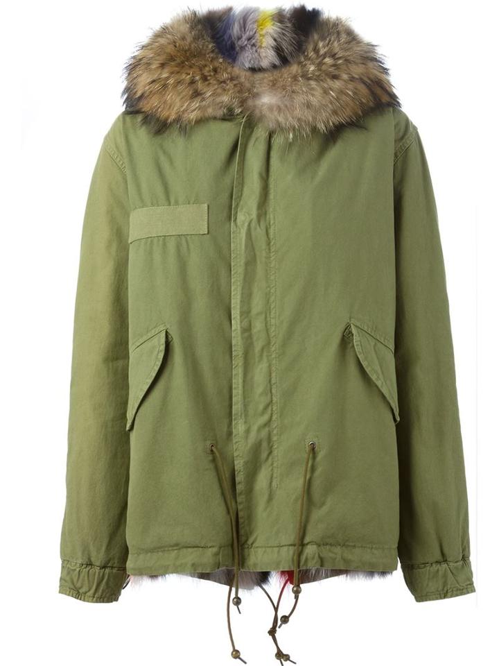 Mr & Mrs Italy - Fox And Raccoon Fur Trim Parka - Women - Cotton/fox Fur/polyester/racoon Fur - M, Green, Cotton/fox Fur/polyester/racoon Fur