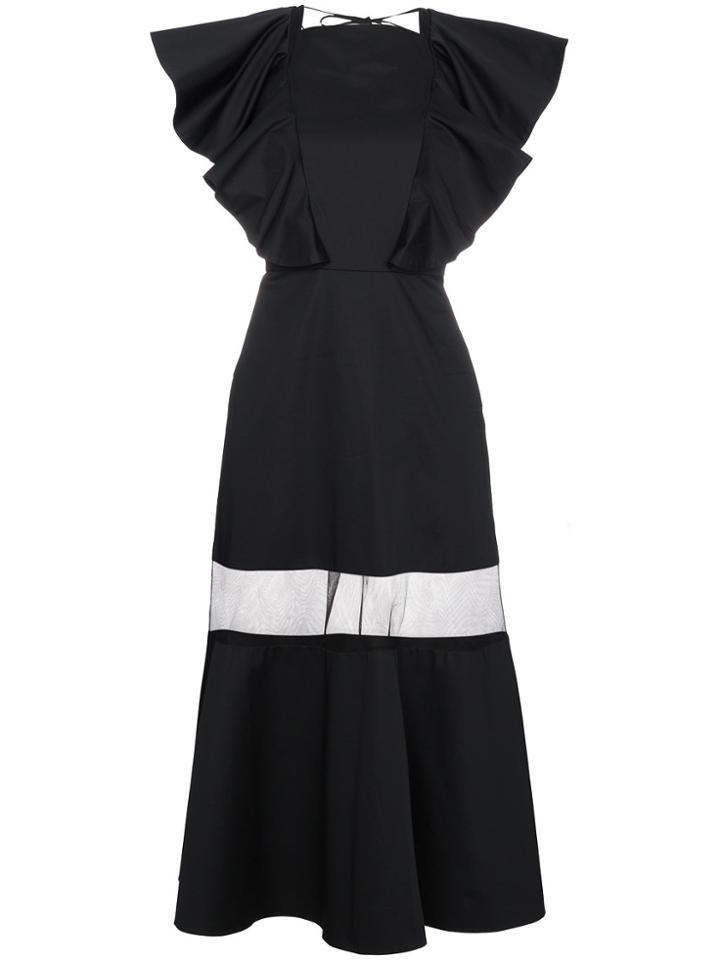 Navro Cotton Dress With Sheer Panel - Black
