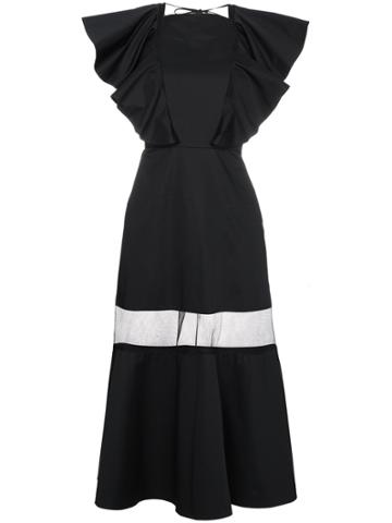 Navro Cotton Dress With Sheer Panel - Black