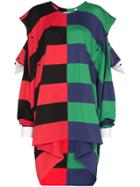 Burberry Rugby Striped Asymmetric Shirt Dress - A1460 - Bright Red