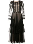Marchesa Notte Lace Embroidered Dress - Black