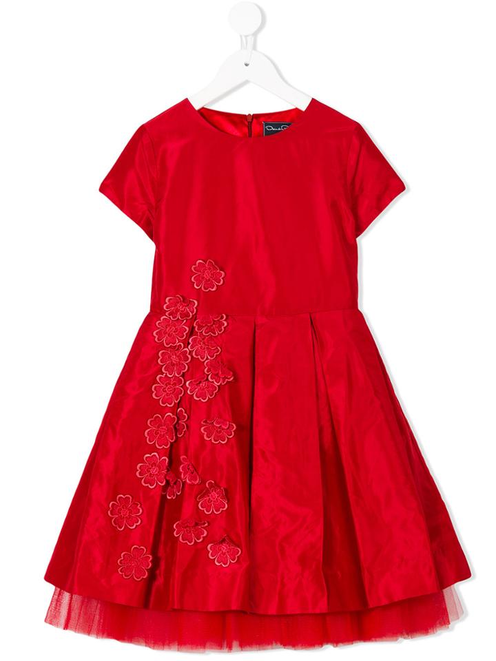 Oscar De La Renta Kids Taffeta Floral Party Dress - Red