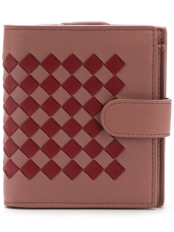 Bottega Veneta Two Tone Intrecciato Snap Wallet - Pink