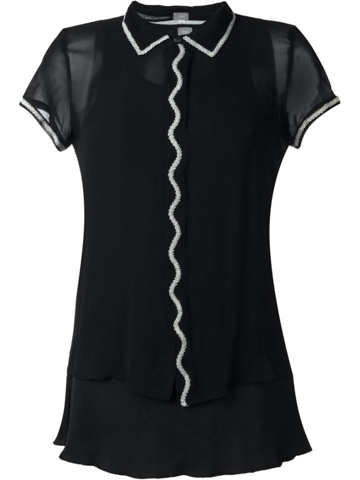 Jupe By Jackie Embroidered Trim Sheer Shirt, Women's, Size: 2, Black, Silk