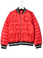 Moncler Kids Teen Logo Embossed Padded Jacket - Red
