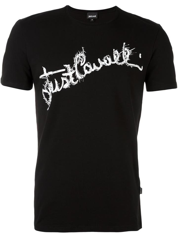 Just Cavalli Slim-fit T-shirt, Men's, Size: Medium, Black, Cotton/spandex/elastane