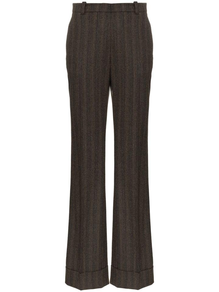 Etro High Waisted Striped Wool Trousers - Brown