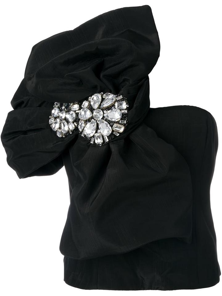 Moschino One Shoulder Oversized Bow Top, Women's, Size: 42, Black, Cotton/rayon/polyamide/glass