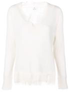 Allude Ripped Ribbed V-neck Sweater - White