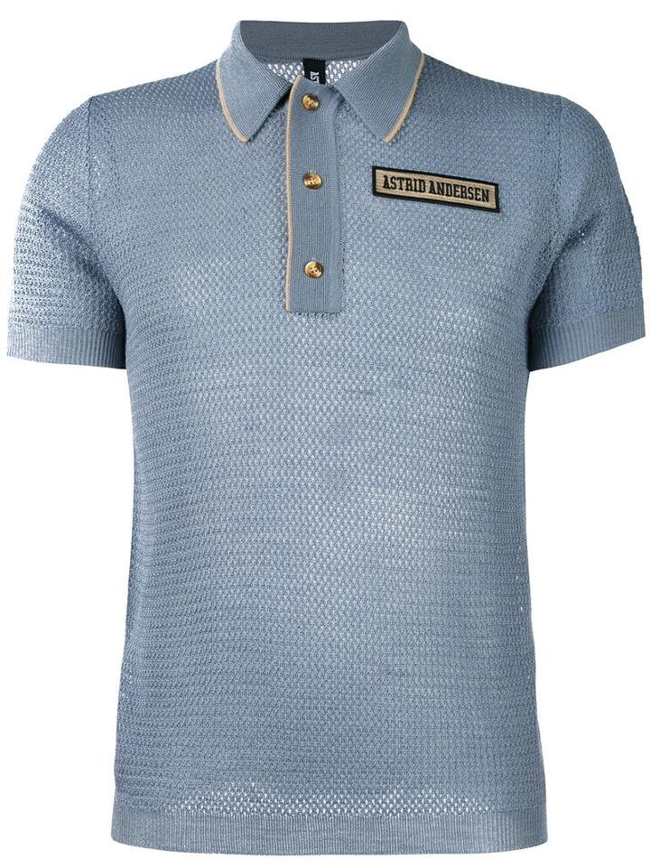 Astrid Andersen Open Cage Knit Polo Shirt, Men's, Size: Xl, Blue, Acrylic/wool