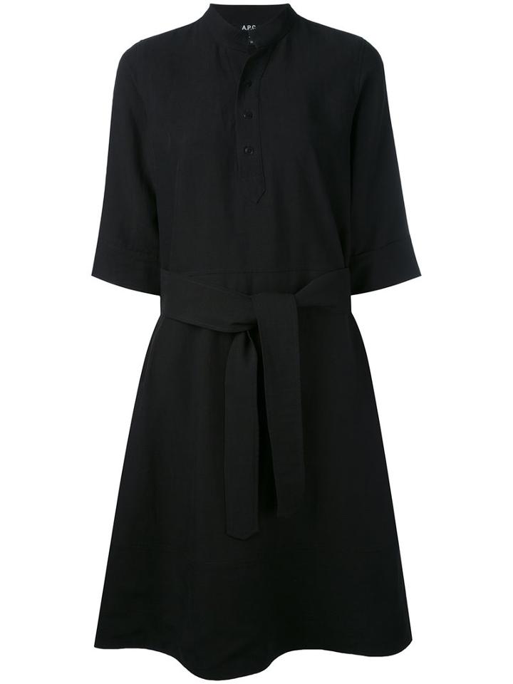 A.p.c. - Flared Shirt Dress - Women - Linen/flax/tencel - 42, Black, Linen/flax/tencel