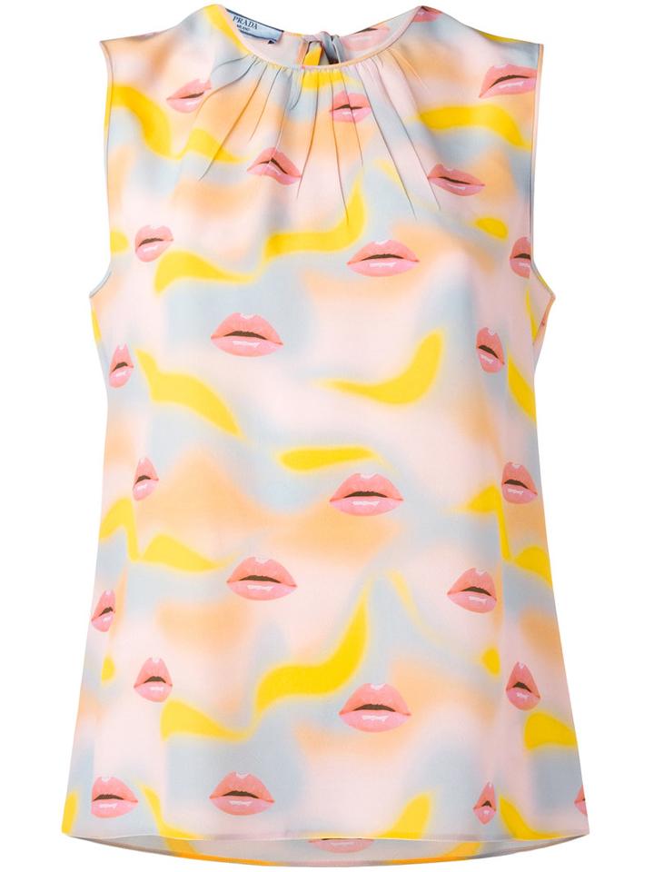 Prada Lips Print Tank, Women's, Size: 40, Silk