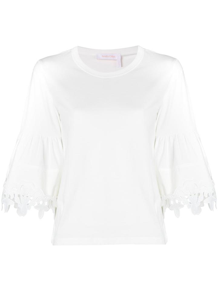 See By Chloé Lace Trim Bell Sleeve T-shirt - White