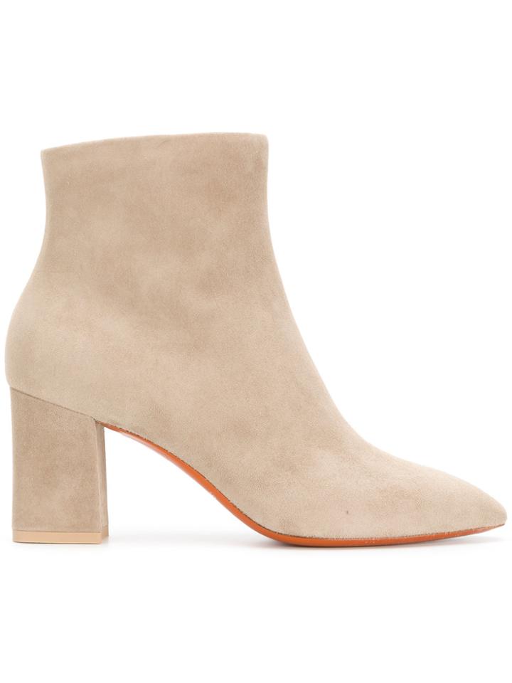 Santoni Block Heel Ankle Boots - Nude & Neutrals