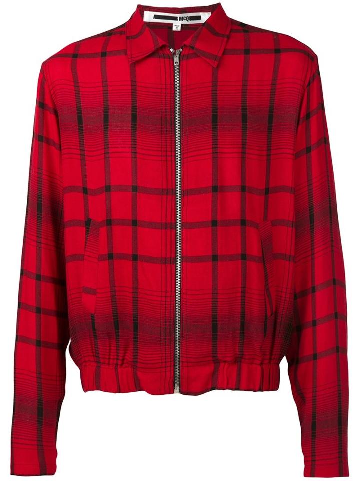 Mcq Alexander Mcqueen Checked Bomber Jacket, Men's, Size: 48, Red, Viscose/wool