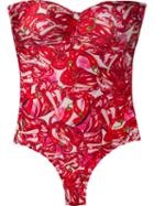 Isolda Floral Strapless Swimsuit, Women's, Size: P, Red, Spandex/elastane/polyamide