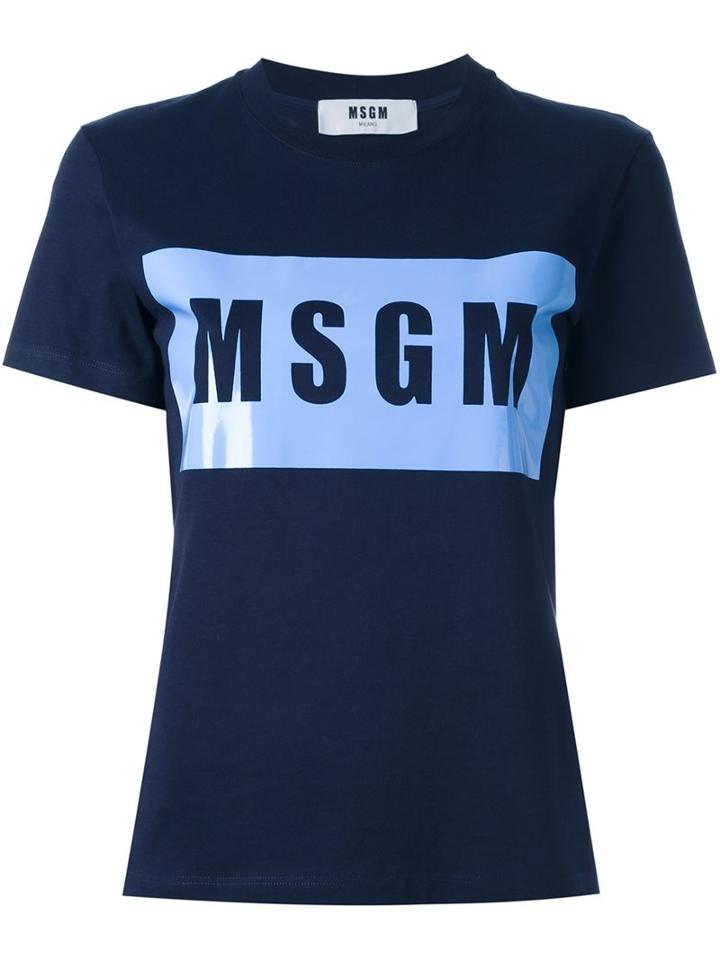 Msgm Logo Print T-shirt, Women's, Size: Xl, Blue, Cotton