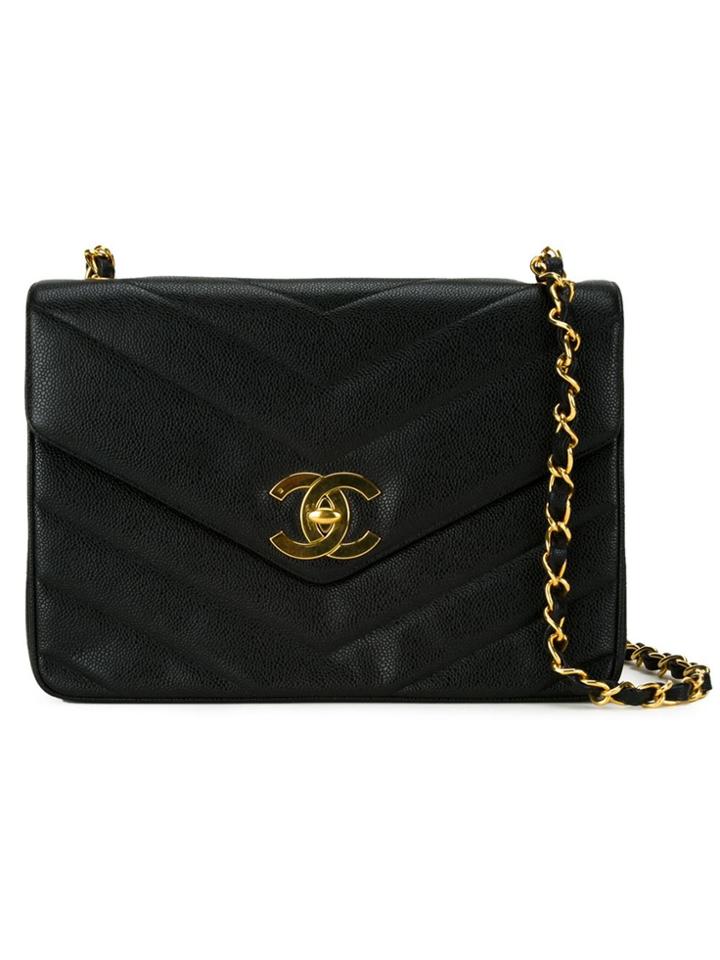 Chanel Vintage V-stitched Crossbody Bag - Black