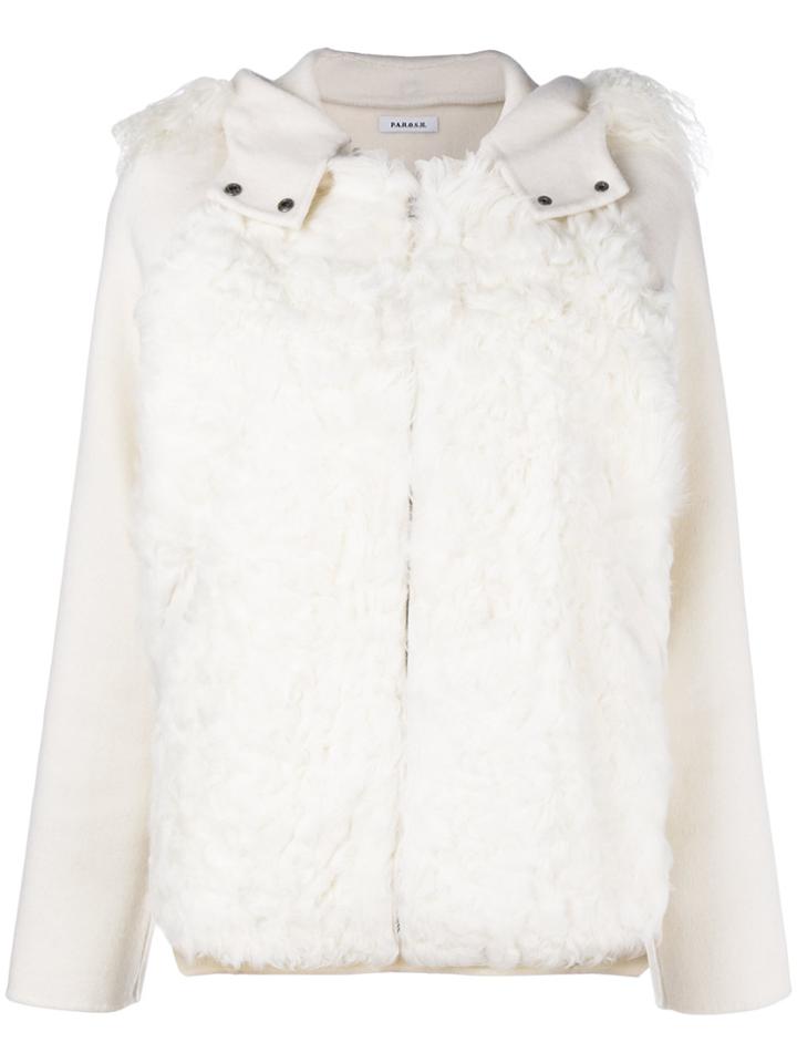 P.a.r.o.s.h. Goat Fur Trimmed Jacket - White