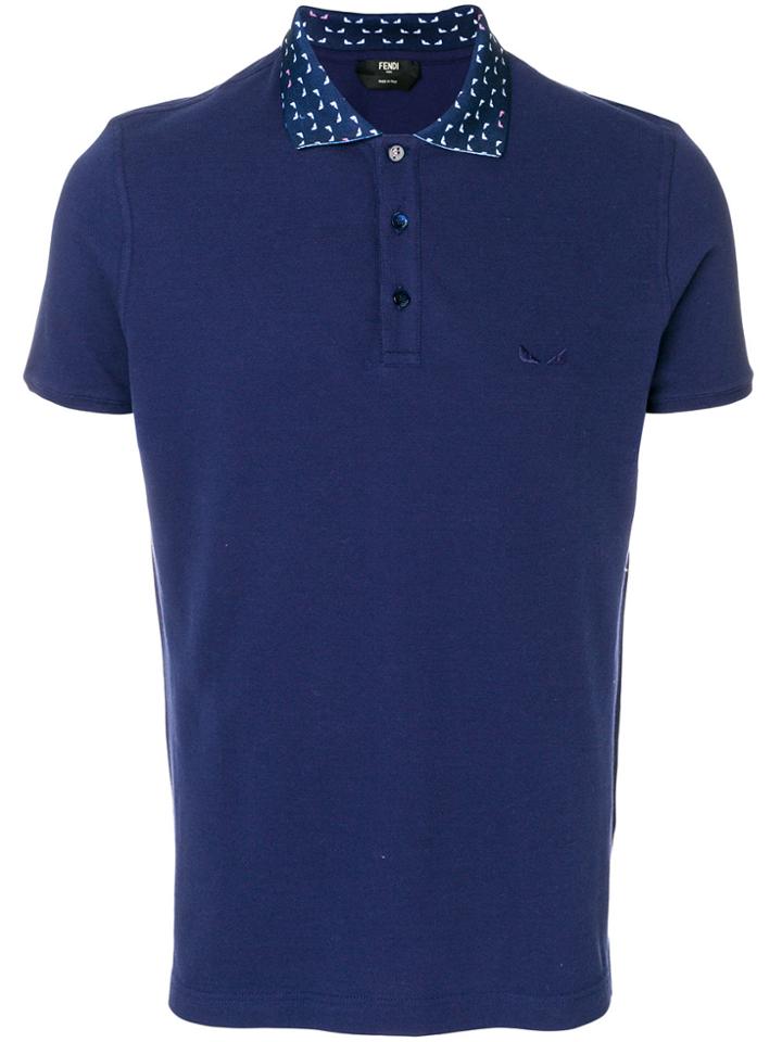 Fendi Logo Embroidered Polo Shirt - Blue