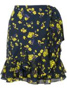 Goen.j Floral Printed Ruffled Wrap Skirt - Blue