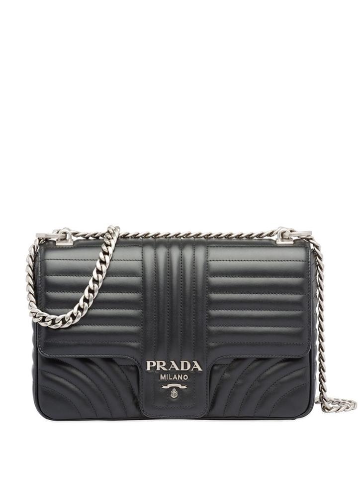 Prada Diagramme Large Leather Shoulder Bag - Black