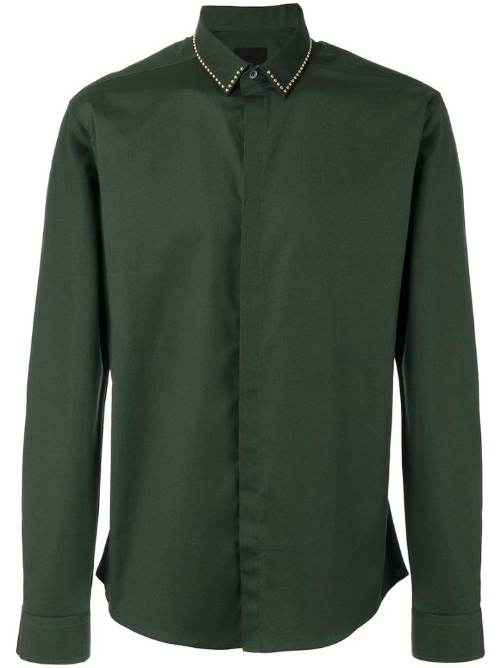 Les Hommes - Studded Collar Shirt - Men - Cotton/spandex/elastane - 50, Green, Cotton/spandex/elastane
