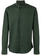 Les Hommes - Studded Collar Shirt - Men - Cotton/spandex/elastane - 50, Green, Cotton/spandex/elastane